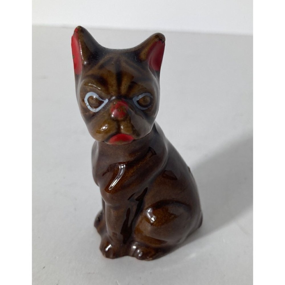 Vintage‎ Redware Clay Pottery Boxer Bulldog Brown Red 3.25"